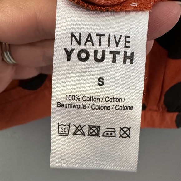 Native Youth Orange + Black Spotted Bubble Sleeve Oversized Top SMALL - Picture 6 of 7